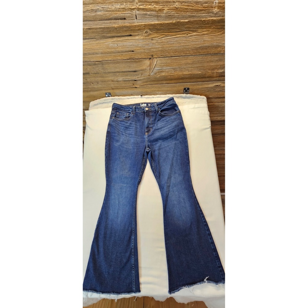 Lee Heritage Slim Fit Flare High Rise Jeans Blue Raw Hem 14P